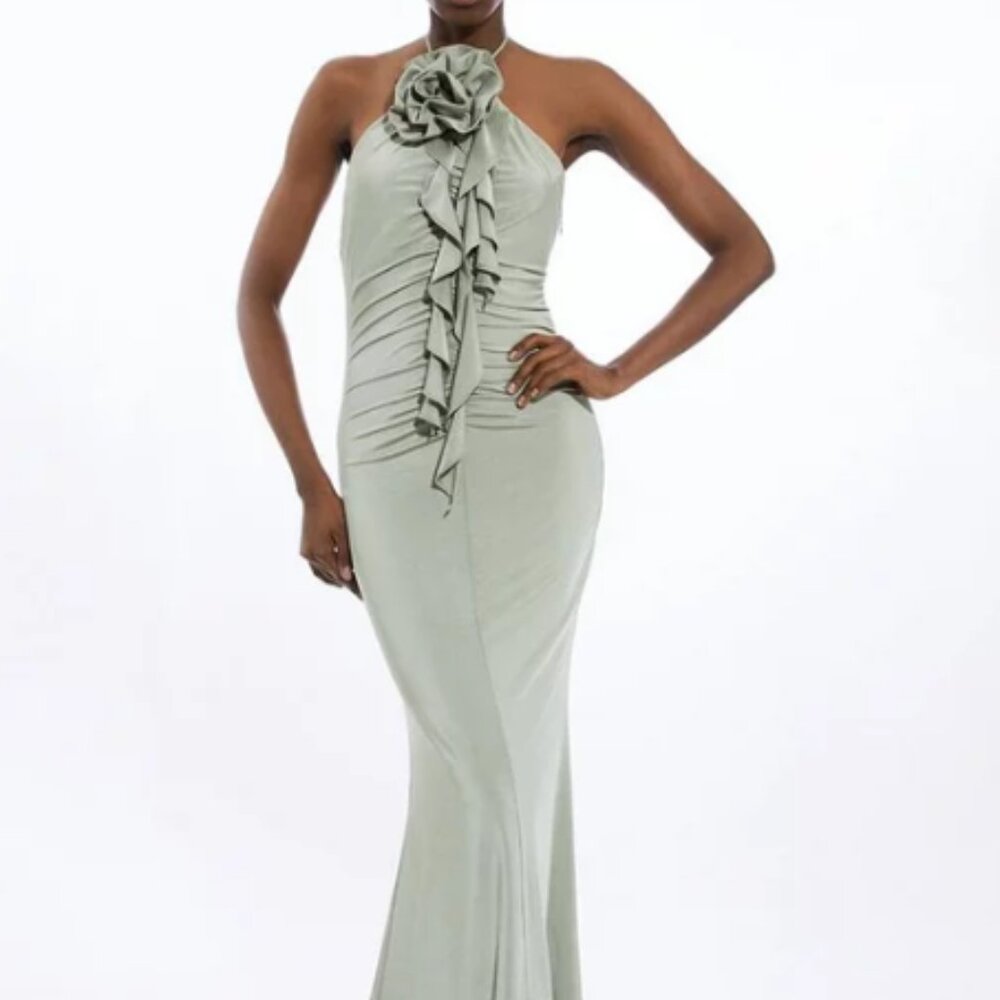 Karen Millen Backless Tie Rosette Slinky Jersey Maxi Dress